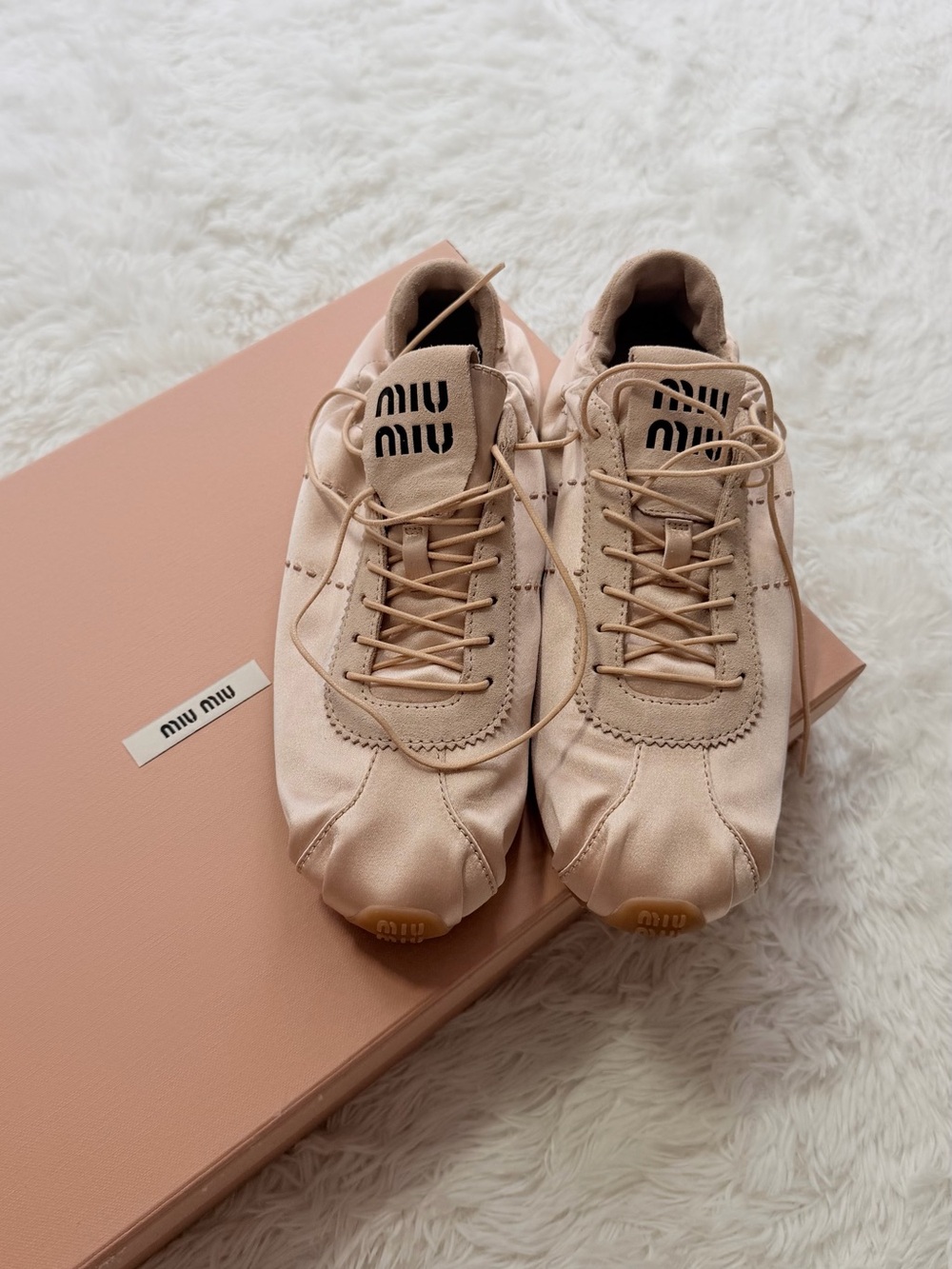 Miu Miu Blush Satin Lace-Up Sneakers